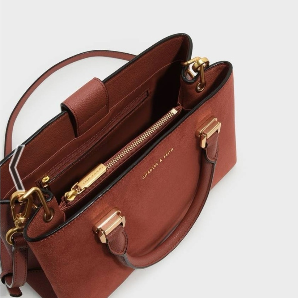 Charles & Keith Structured Top Handle Satchel Tote Bag Crossbody Shoulder Strap - Picture 3 of 9